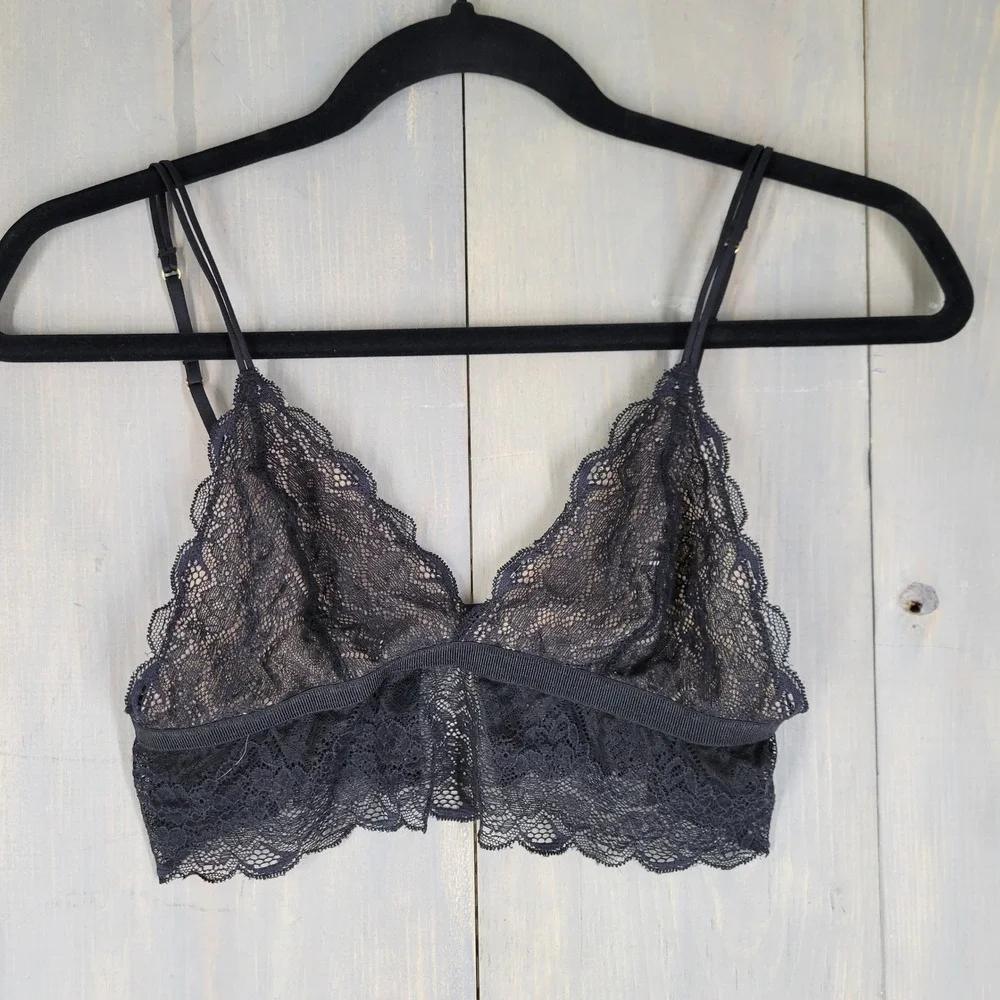 Madewell Lace Bralette Women Small Black‎ Nude Excellent Triangle Mesh Lined